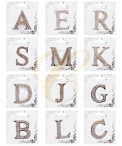 1.7" Sparkling Rhinestone Initial Brooch Gold Color .70 each