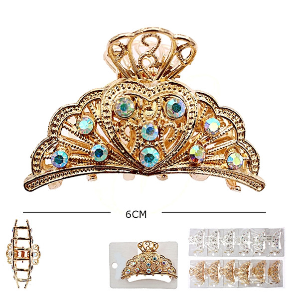 2.5" Gold & Silver Heart Crown Rhinestone Hair Claw Clip .70 each