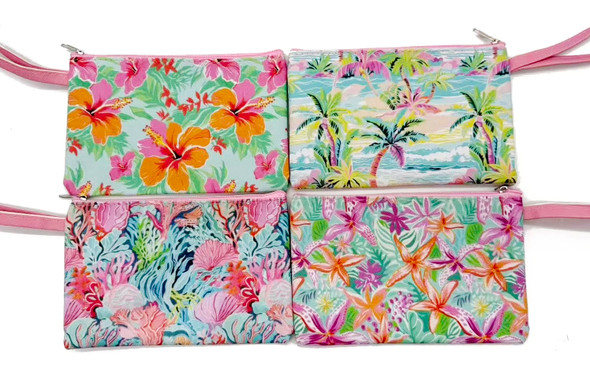 7" Tropical Floral Print Zipper Wristlet Pouch .70 each