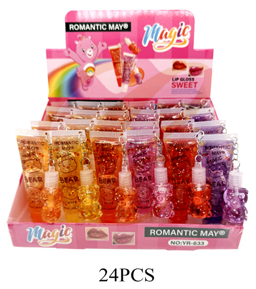 Moisturizing Lip Gloss with Bear Keychain Charms 24 pcs per display box .75 each
