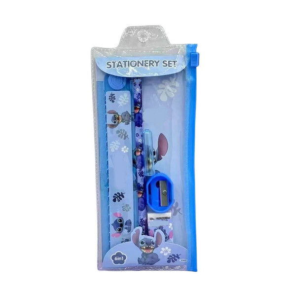 6-in-1 Cute Novelty Stationery Set – Pencil, Ruler, Eraser, Sharpener .70 each