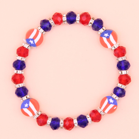 Puerto Rico Flag Fimo Pendant w/ Crystals & Rondelles Bracelet .70 each