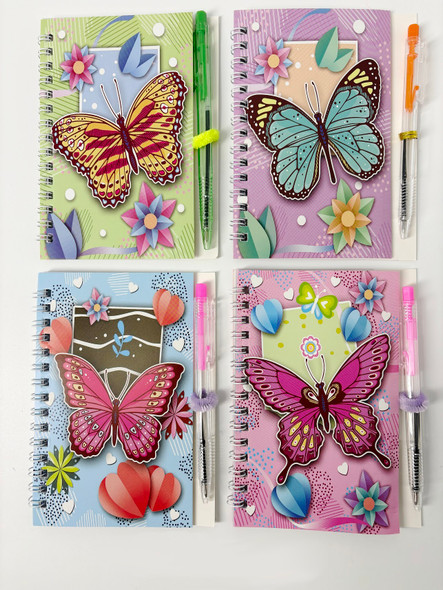 4.1" x 5.7" Butterfly Notebook w/ Pen .70 each