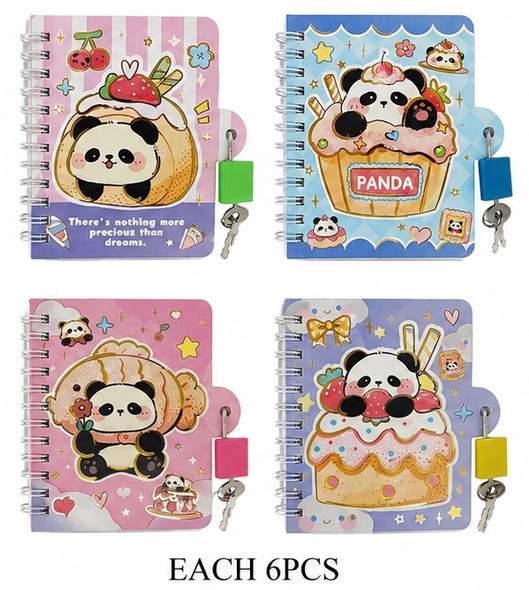 Cute Panda Lock & Key Spiral Diary / Notebook 24 pcs per display box .75 each
