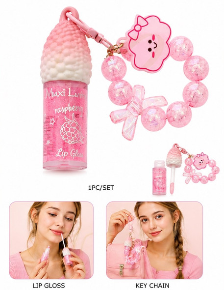 Raspberry Lip Gloss + Beaded Bracelet/Bag Charm 12 pcs per display $1.50 each