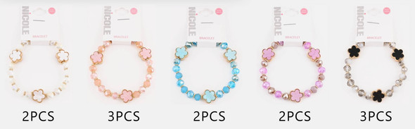 Flower & Crystal Beaded Bracelet .70 each