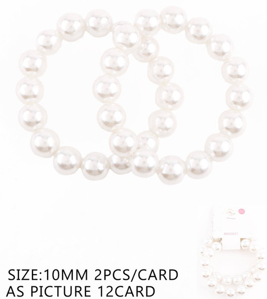 2 Pc Set 10mm White Pearl Stretch Bracelet .70 each set