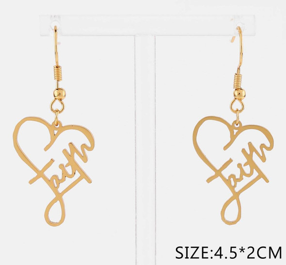 1.8" Faith Heart Drop Earrings .70 each pair