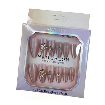 12-Piece Pre-Glued Rhinestone Press-On Nails .75 each