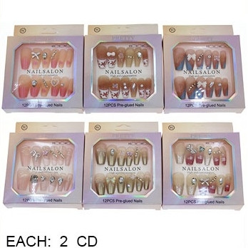 12-Piece Pre-Glued Rhinestone Press-On Nails .75 each