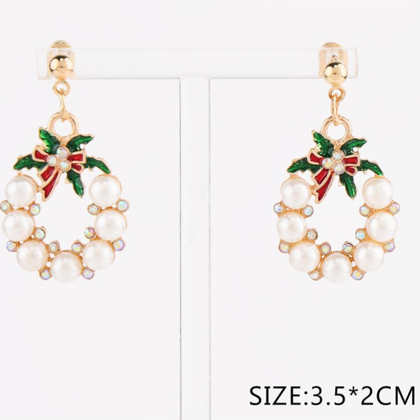1.4" Pearl Christmas Wreath Dangle Earrings .70 each pair