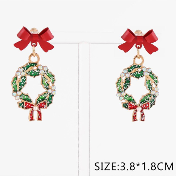 1.5" Christmas Wreath & Red Bow Dangle Earrings .70 each pair
