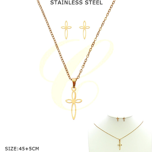17.7" Adjustable Stainless Steel Open Cross Necklace & Stud Earring Set .75 each set