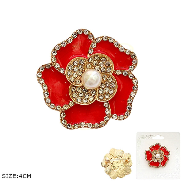 1.6" Rhinestone & Pearl Enamel Flower Brooch .70 each
