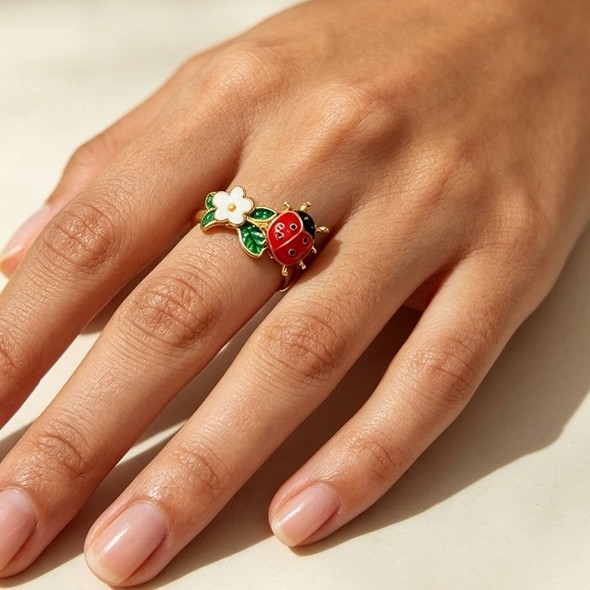 Ladybug & Daisy Flower Fashion Ring 12 Pc Display .70 each
