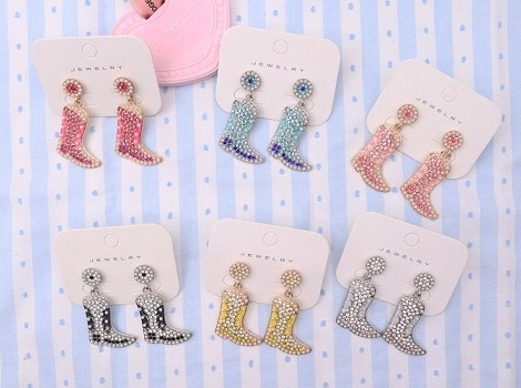 Rhinestone Western Cowboy Boot Dangle Earrings .70 each pair