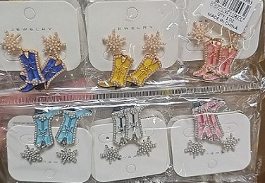 Western Cowboy Boot & Rhinestone Starburst Dangle Earrings .70 each pair