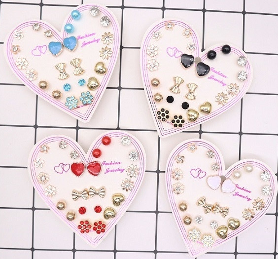 Heart-Shaped Multi-Pair Fashion Stud Earring Set .70 each set