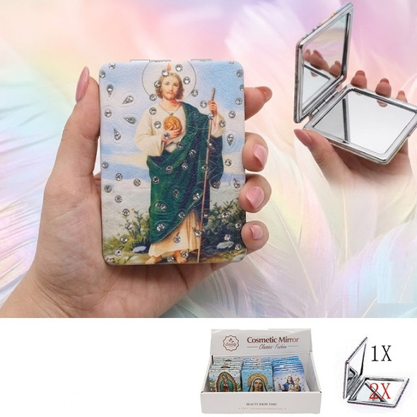 Religious Folding Compact Mirror with Rhinestones 12 Pc Display $1.50 each