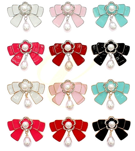 Rhinestone Bow & Pearl Drop Fashion Brooch .70 each