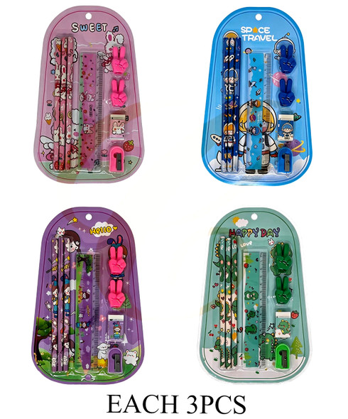 Kids' 8 Pc Cartoon Stationery Set .75 each set
