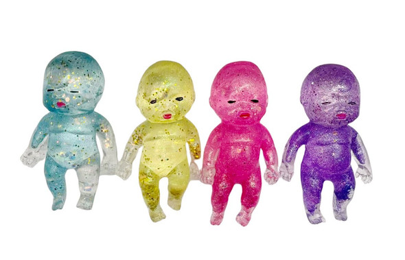 4" Glitter Baby Doll Squishy Fidget Toys 12 Pc Display $1.50 each