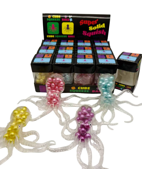 5.5" Octopus w/ Pearls Squishy Fidget Toys Indiv. Boxed 12 Pc Display $1.75 each