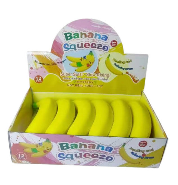 7.3" Banana Squishy Fidget Toys 12 Pc Display $1.25 each