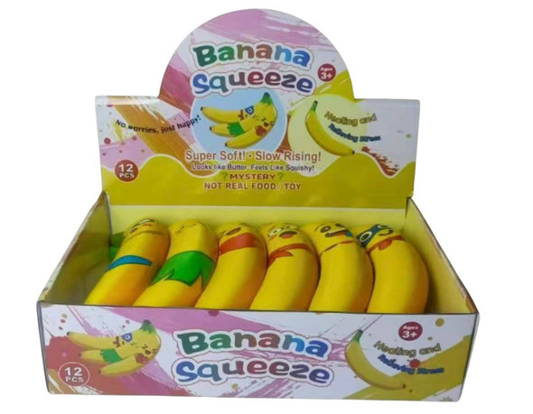7.3" Funny Face Banana Squishy Fidget Toys 12 Pc Display $1.25 each