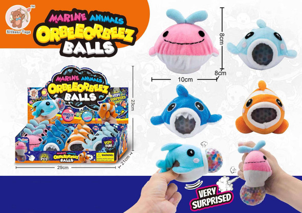  3.1" Marine Animal Squeeze Balls with Plush Character Covers 12 Pc Display $2.00 each