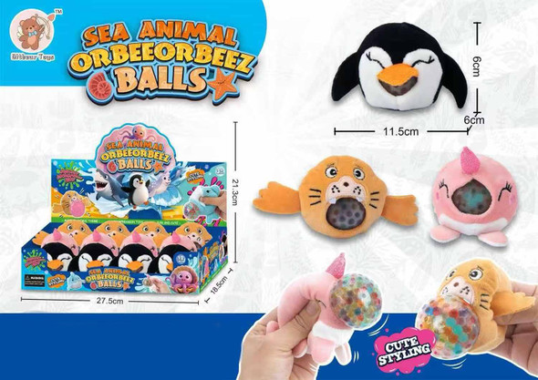  3.1" Sea Animal Squeeze Balls with Plush Character Covers 12 Pc Display $2.00 each