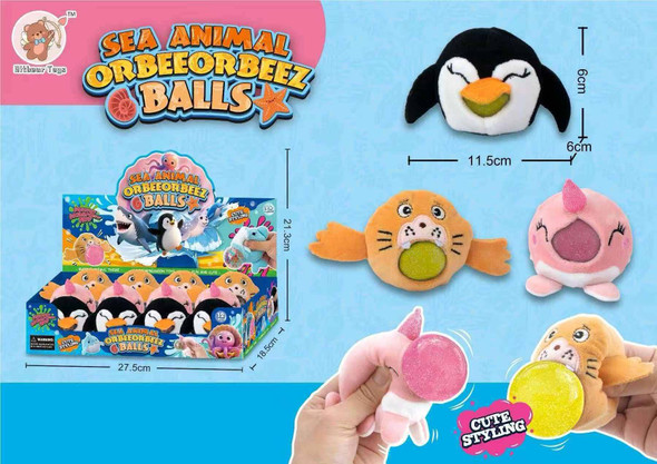 4.5" Sea Animal Squeeze Balls with Plush Character Covers 12 Pc Display $2.00 each