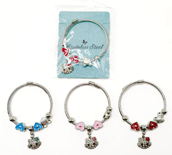 Kids Novelty Charm Stainless Steel Wire Bracelet .70 each