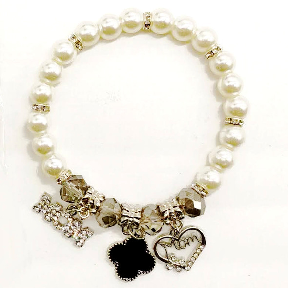Pearl & Crystal MOM Charm Stretch Bracelet .70 each