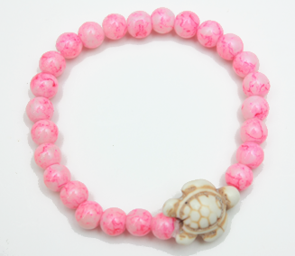 White Turtle w/ Asst Color Marble Bead Stretch Bracelet .70 each