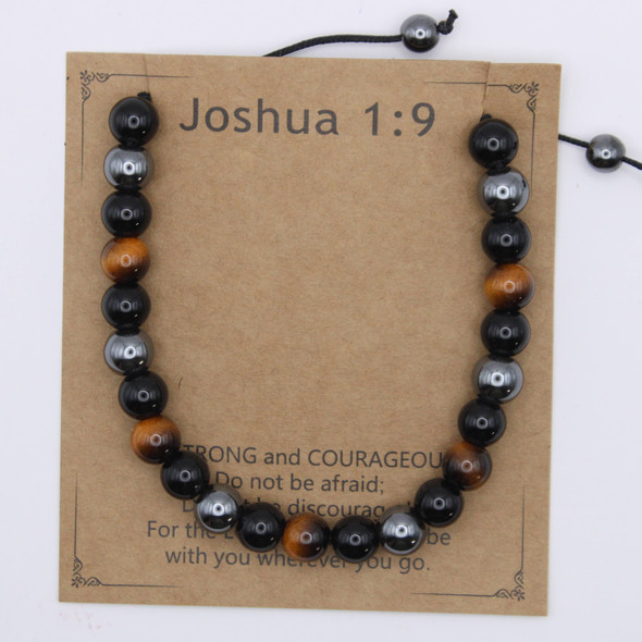 Men's Black, Hematite & Wood Beaded Adjustable Bracelet .70 each