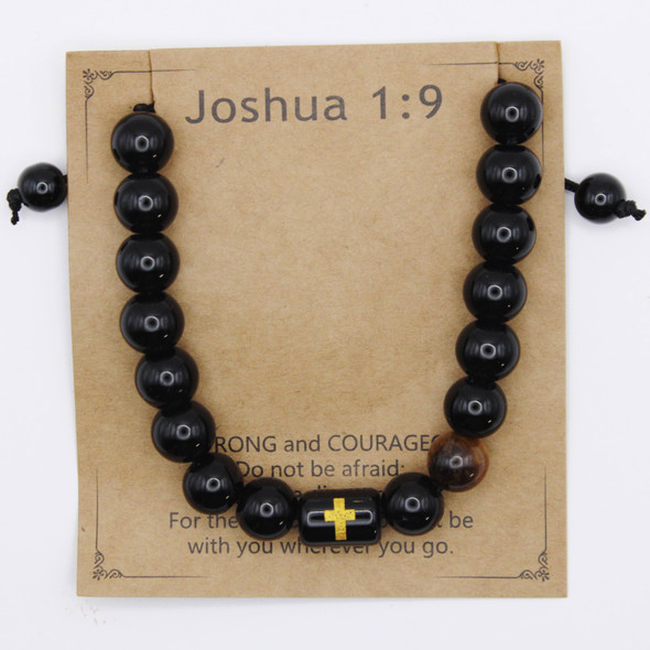 Men's Black Beaded Adjustable Cross Bracelet .70 each