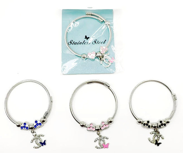 Hi Fashion Charm Stainless Steel Wire Bracelet .70 each