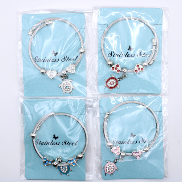 Turtle Charm Stainless Steel Wire Bracelet .70 each