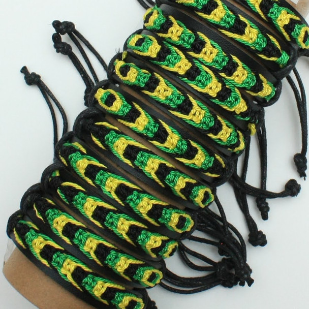 Teen Leather Bracelet w/ Jamaica Color Cord .58 Each