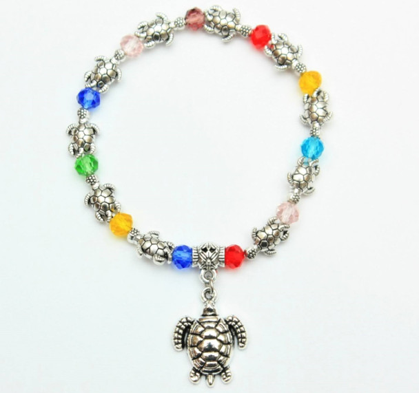 Colored Bead & Cast Silver Turtle Fashion Bracelet .60 ea