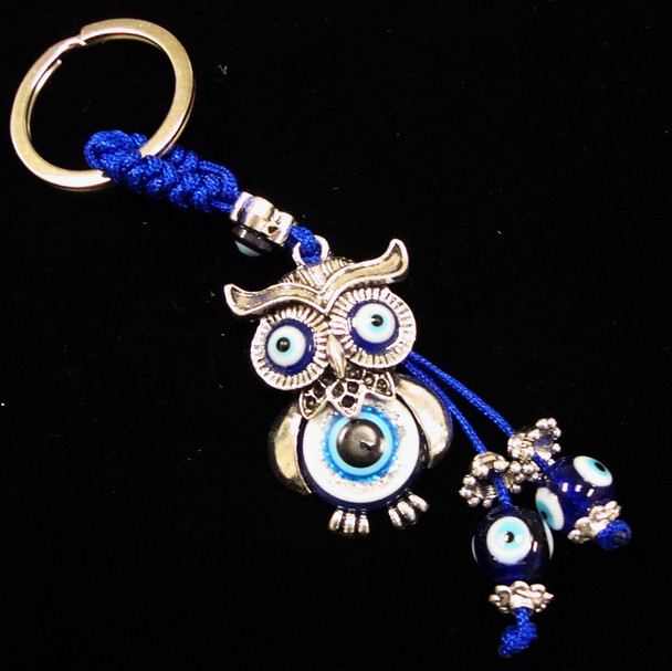 Cast Silver OWL  Keychain w/  Eye Beads .60 Each