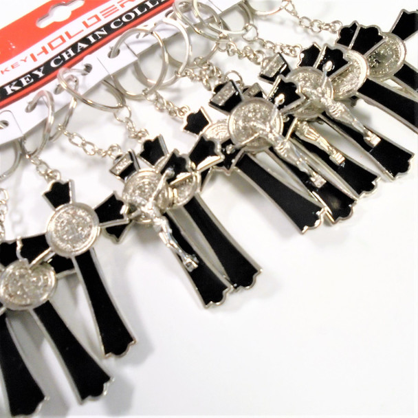 3" Black & Silver Crucifix Metal Two Sided Keychains  .60 each