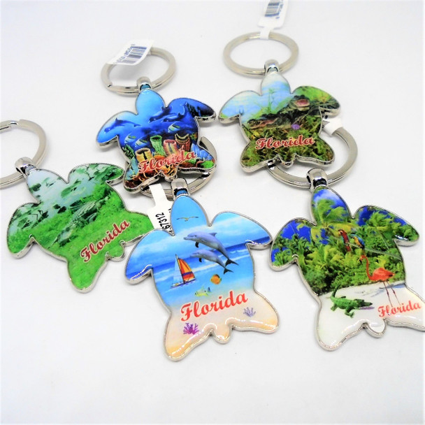 Metal Turtle Shaped Florida Scenic Keychains 12 per pack  .58 each 