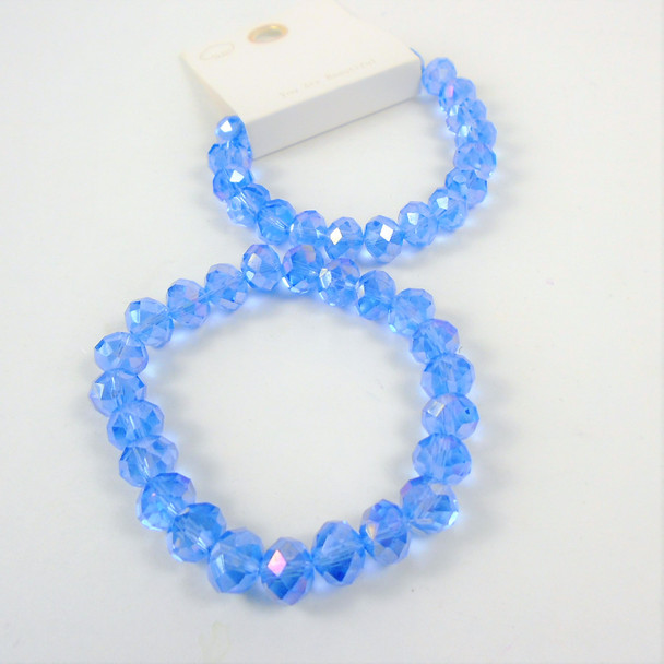 8MM Shiney Metallic Lite Blue Crystal Beaded Stretch Bracelets .65 each 