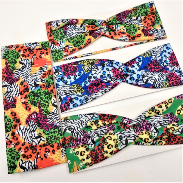 3" Wide Multi Color Safari Look Stretch Headbands  12 per pk .58 ea