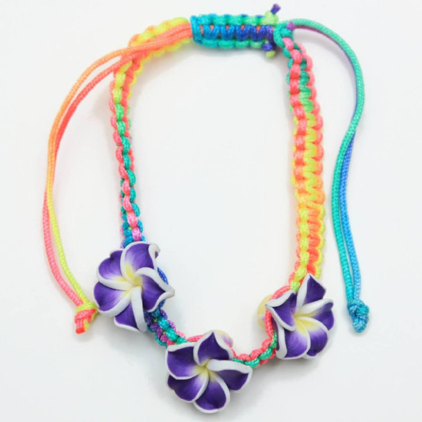 Multi Color Macrame Bracelet w/ Fimo Hawaiian Flowers  .60 each