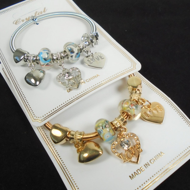 Gold & Silver Spring Style Beaded Bracelet w/ LOVE Theme  .60  ea