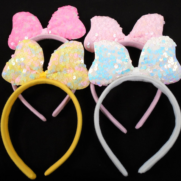 Lite Color Headbands w/ Shiney Sequin Bow on Top  .60 each