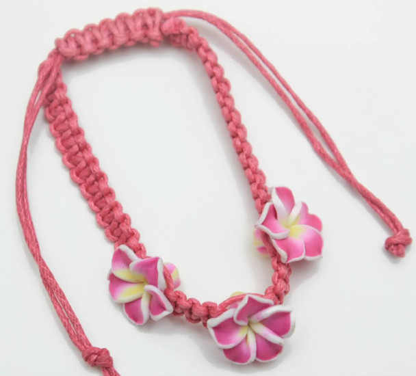 Asst Color Macrame Bracelet w/ Fimo Hawaiian Flowers  .60 each